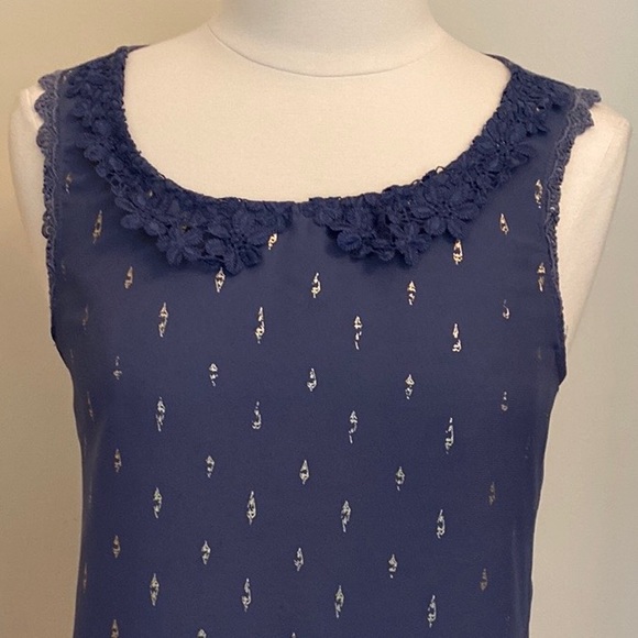 LC Lauren Conrad Blue Gold Print Lace Crochet Sleeveless Casual Tank Top Size S - Picture 2 of 11
